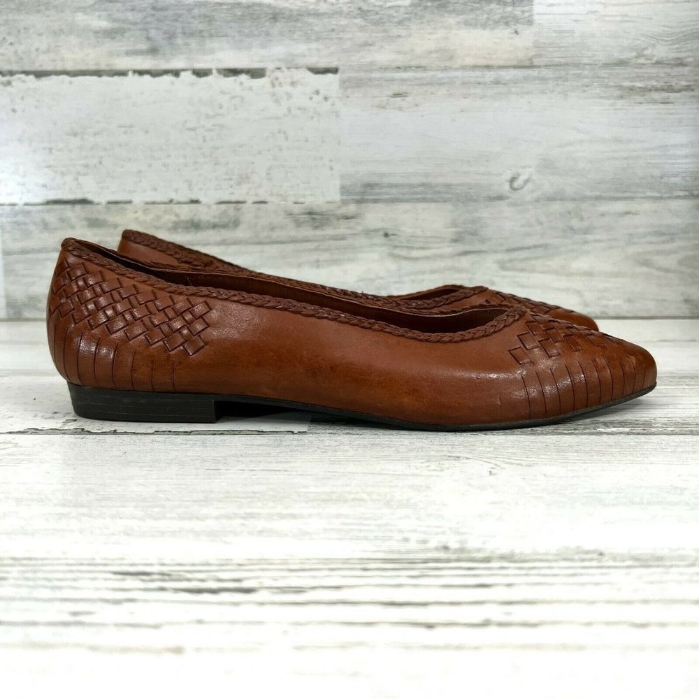 Dr. Scholls Flats Basket Weave Slip On Comfort Cushion Insole Brown Sz 8.5.